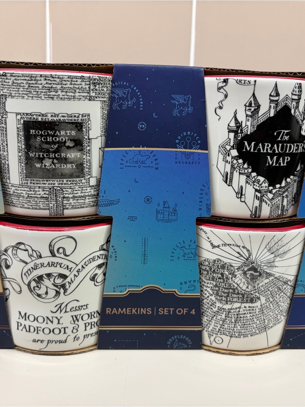 Harry Potter Marauder's Map Ceramic Ramekins Set of 4 - Black & White